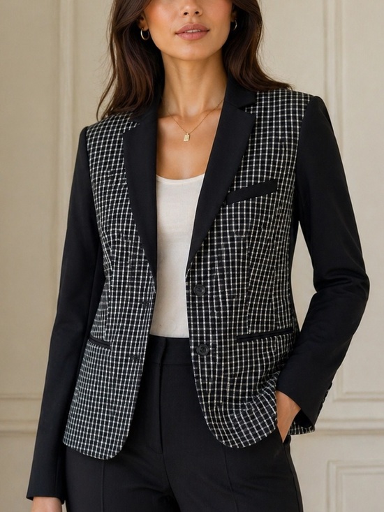 Michael Kors Jackets & Blazers - Michael Kors Collection Blazer Size 2 Black Check Mixed Media Jacket RARE Sample